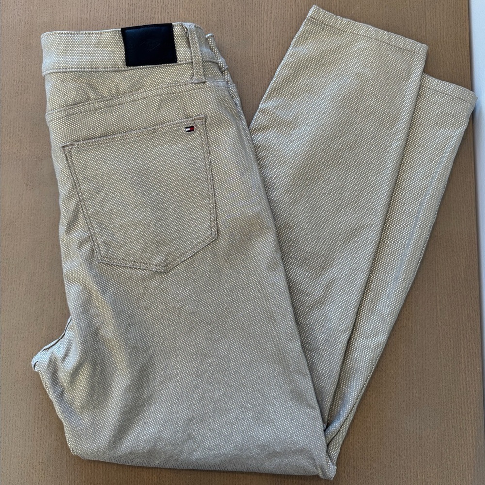 Tommy Hilfiger Gold Foil Tribeca Skinny Jean Sz 10 Party New Years Holiday